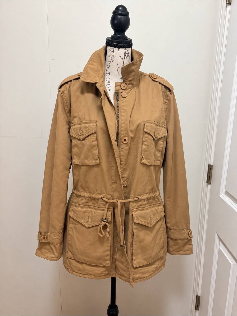 Laura Scott Khaki Drawstring Waist Utility Jacket